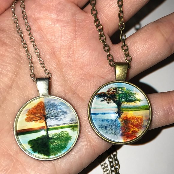 18" 4 Seasons Tree Brass Necklace - Picture 4 of 6